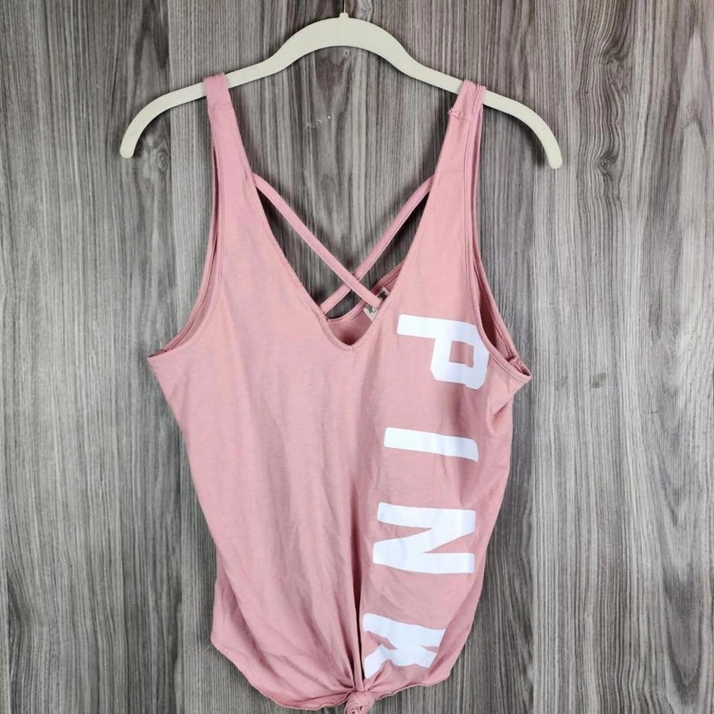 Pink Victoria's Secret V-Neck Crisscross Back Knot Front Tank Top Rose Medium